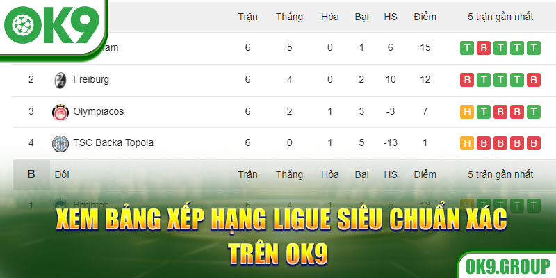 Xem bảng xếp hạng Ligue siêu chuẩn xác trên OK9