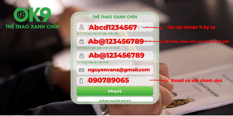 Màn hình đăng ký OK9 hướng dẫn chi tiết